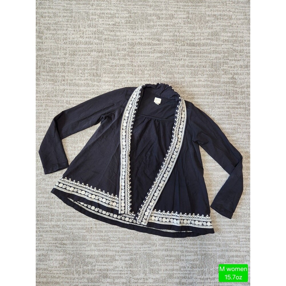 Lucky Brand women's Black Embroidered Open Front Cardigan with embroidery size M